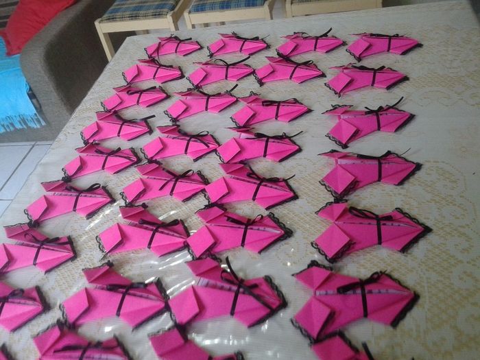 Meu Convite Chá de Lingerie Origami Rosa e preto Diy