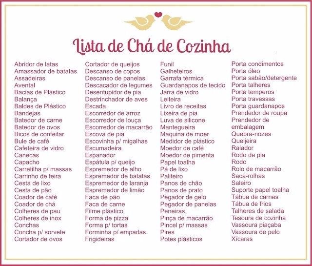 Modelo lista chá de panela