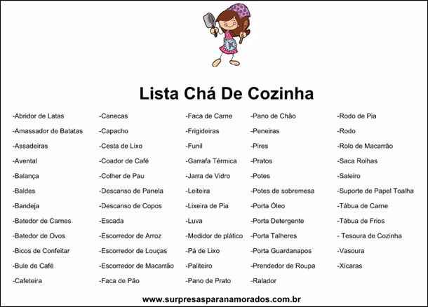 Lista de cha de cozinha