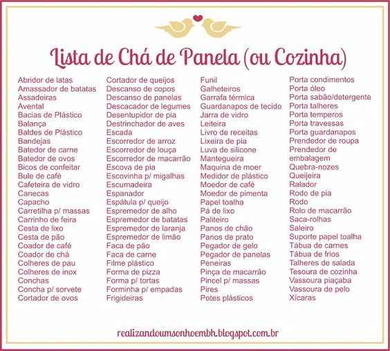 Lista de cha de cozinha