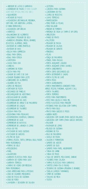 Lista de cha de cozinha
