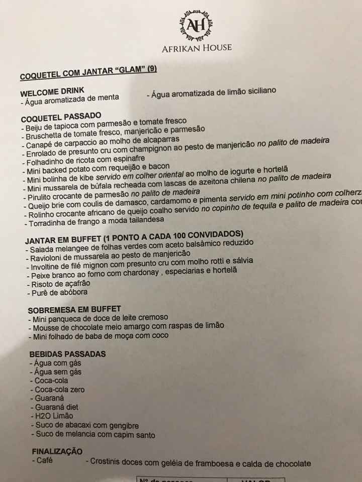 Menu das degustações- buffet - 2