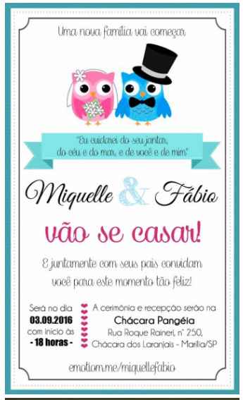 Olá meninas, me caso daqui a 141 dias, 5 meses,  vi esse lindo convite aqui, a noivinha casou em 201