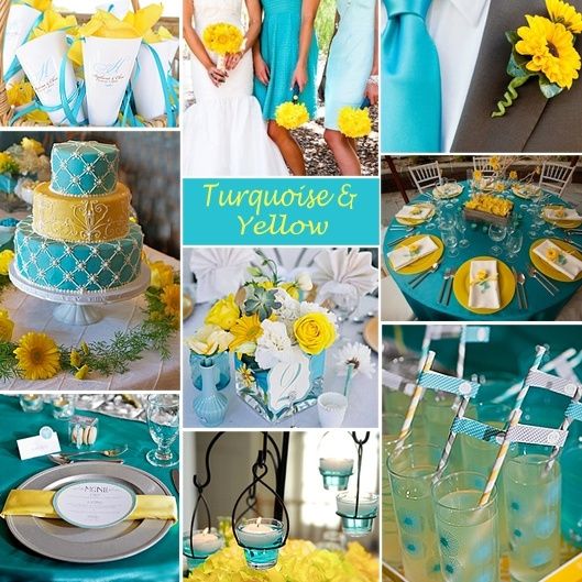 Azul tiffany com amarelo.
