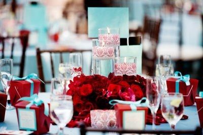 Decoração Azul Tiffany e Vermelho