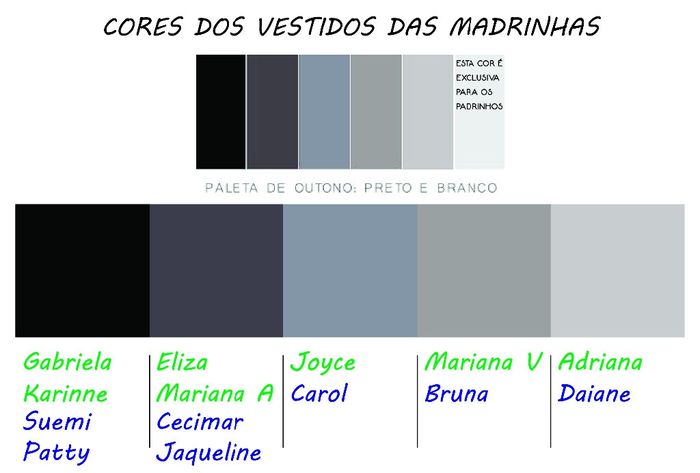 Cores para Madrinhas e Padrinhos