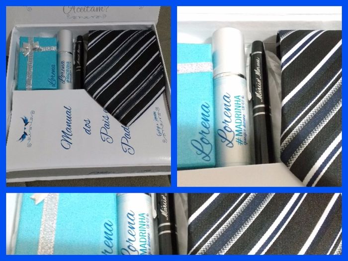 03 Presentes - Pulseira na caixinha e porta perfume personalizados para as madrinhas + uma gravata e