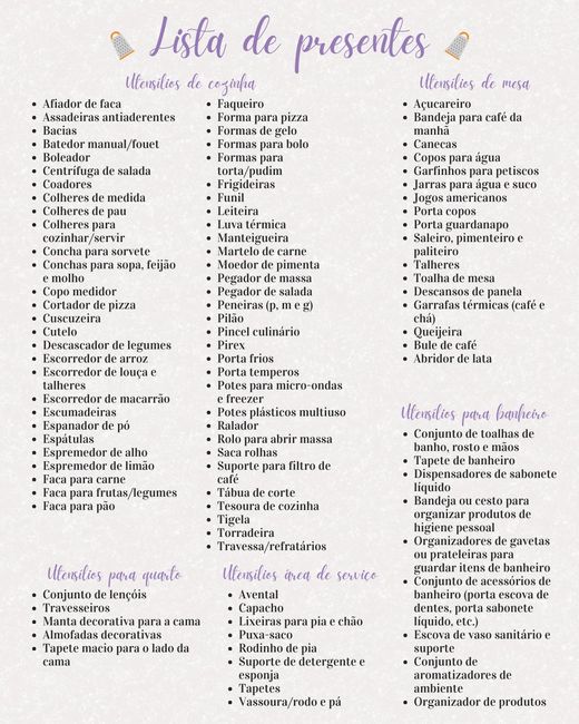 Lista de chá de casa nova 1