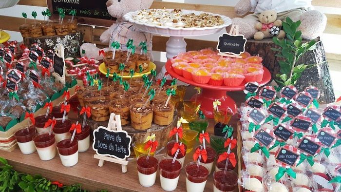 Mesa de doces.. Posso fazer de mousse, limão, morango, doce de leite e uns docinhos