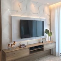 A Sala pretendemos fazer desse jeitinho, com parede de gesso 3D, painel para a TV e um rack suspenso