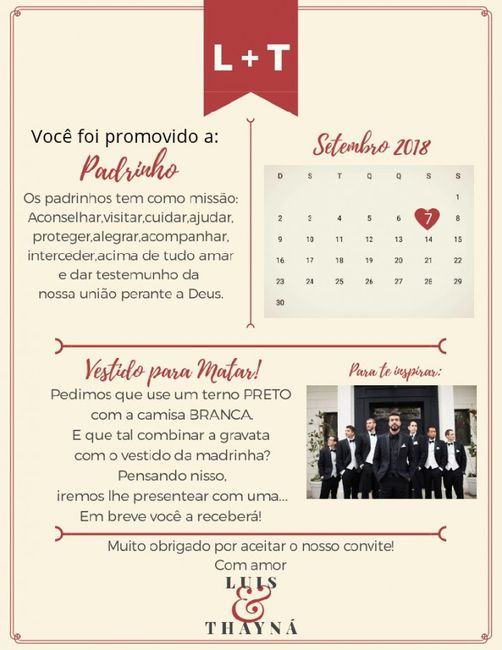 Inspiração para convite padrinhos - Luis e Thayná