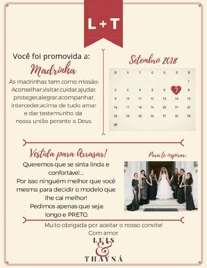 Inspiração para convite madrinhas - Luis e Thayná