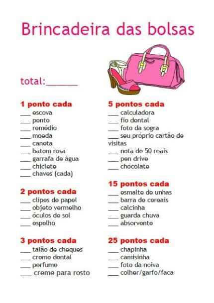 O que tem na bolsa - Brincadeiras para Chá