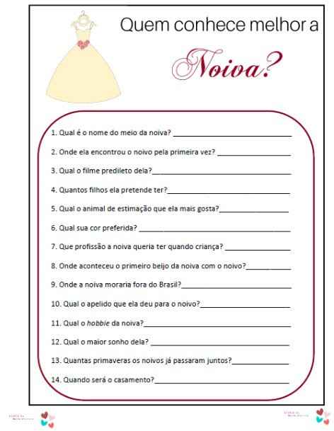 Você conhece a noiva - Brincadeira para Chá