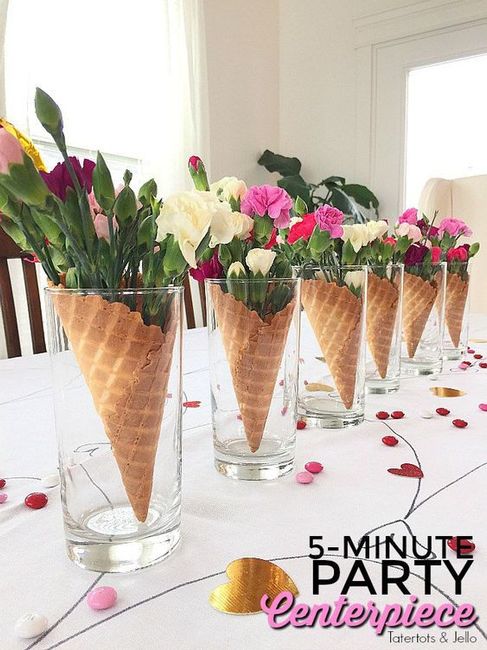 Flores + casquinha de sorvete = uma decoração diy!