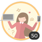 Blogueira (50). Você já criou 50 posts! Internet é um meio para compartilhar suas ideias e dúvidas com os outros. Com essa medalha, pode se considerar um autêntico blogueira.