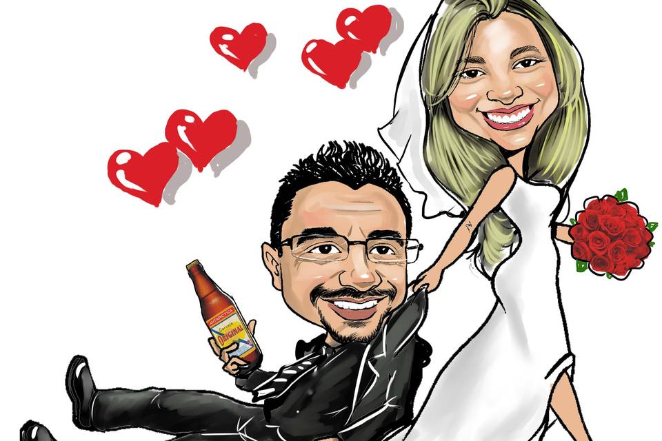 Caricatura de noivos casamento