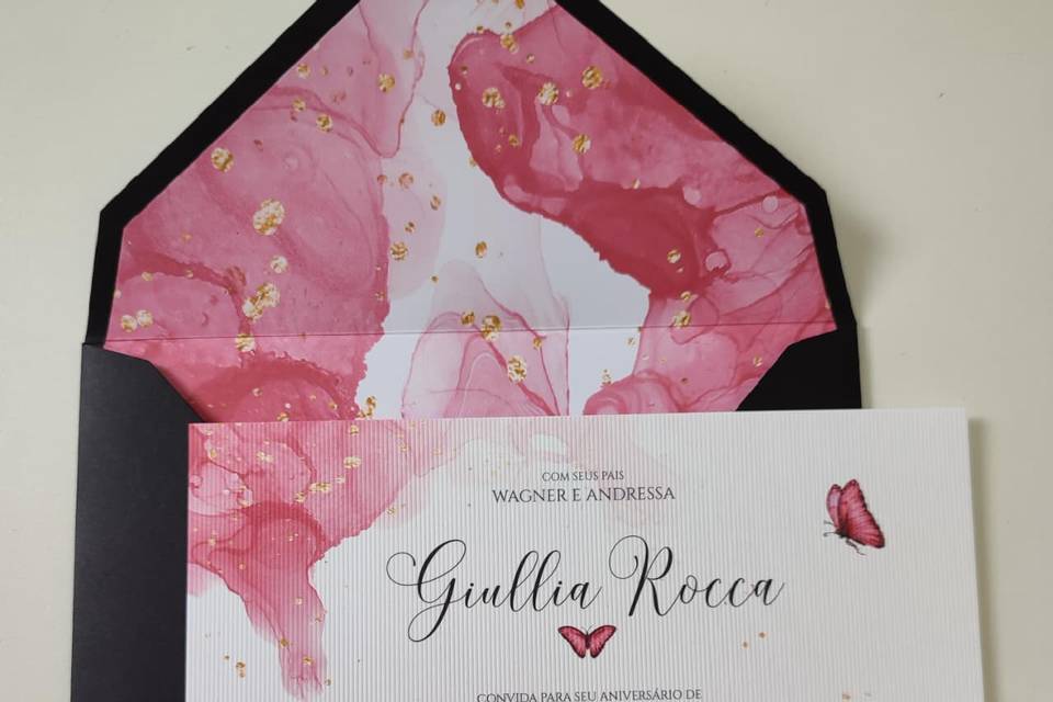 Convite 15 Anos Preto com Rosa