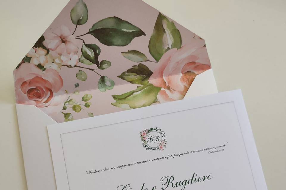 Convite Casamento Floral Rosê