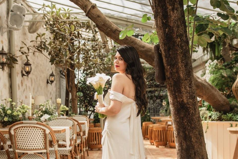 Vestido drapeado seda