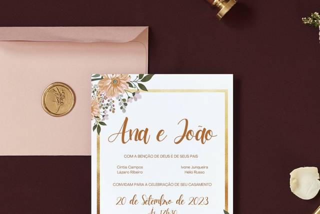 COnvite rosa e floral