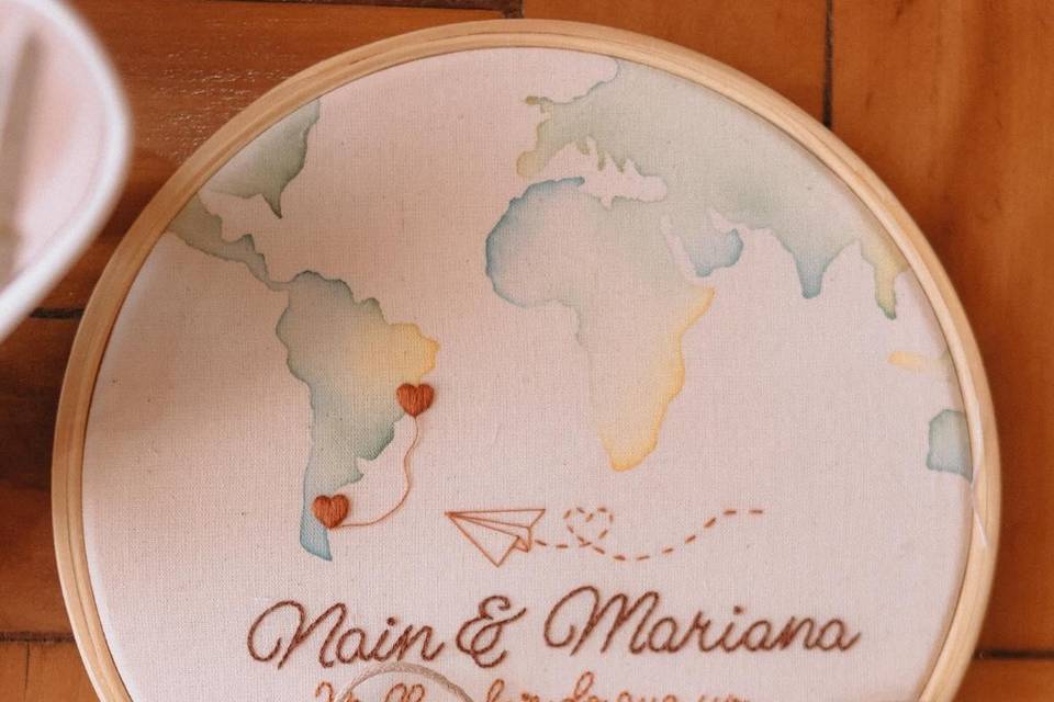 Porta Alianças com mapa mundi