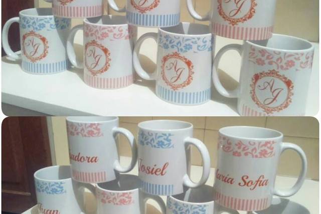7 canecas padrinhos / az/ rosa