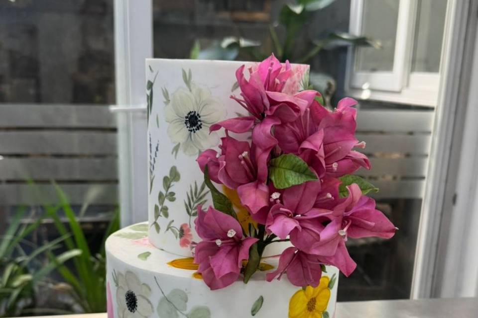 Bolo pintura botânica flores a