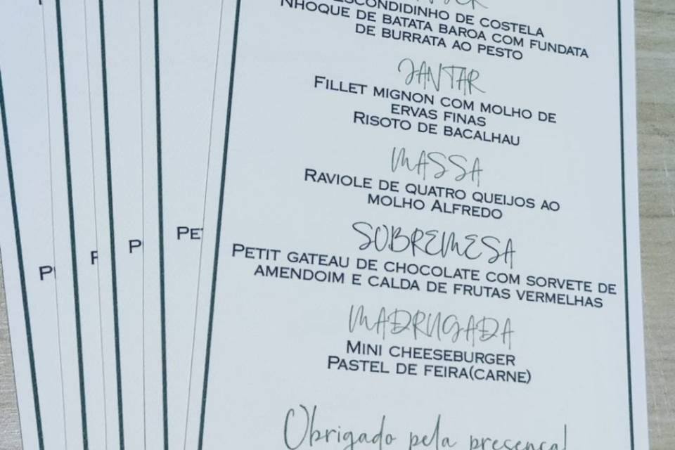 Menus de prato 10x21cm