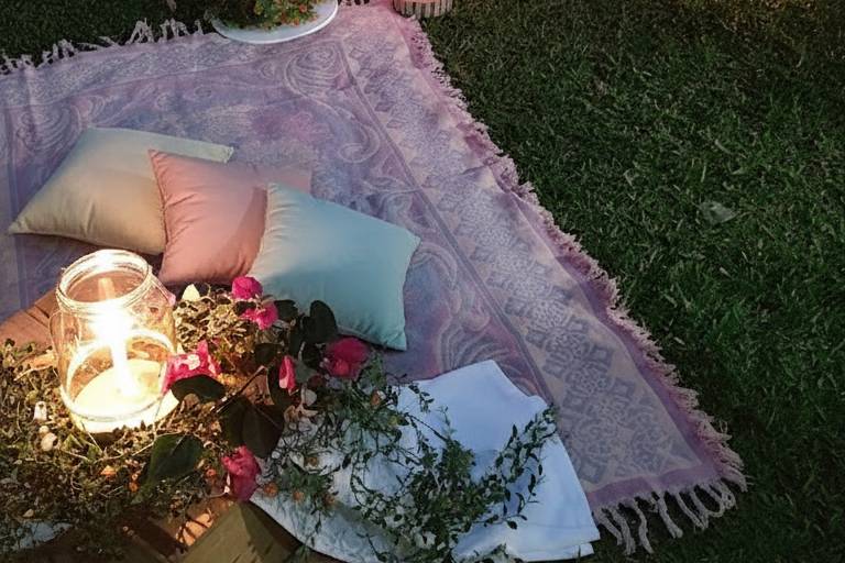 Luau, tapete e velas