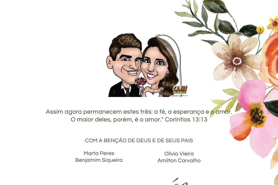 Convite casamento caricatura
