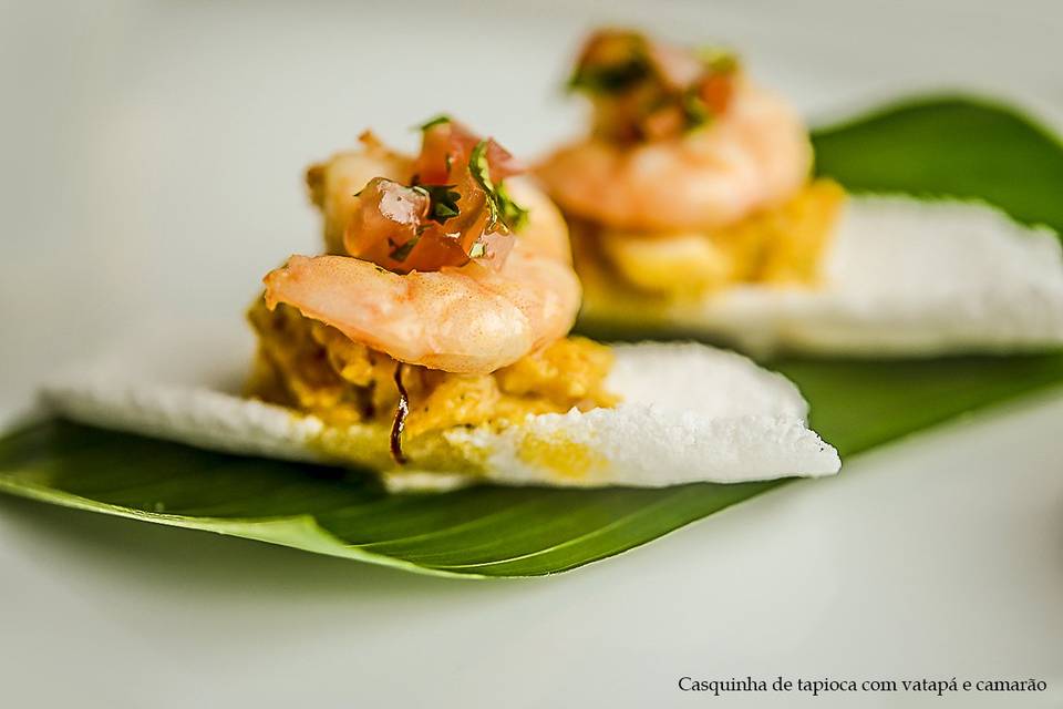 Tapioca com vatapá e camarão