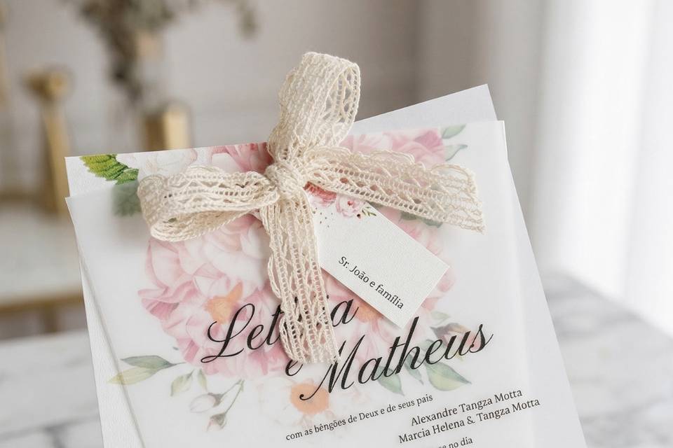 Convite Floral com Renda