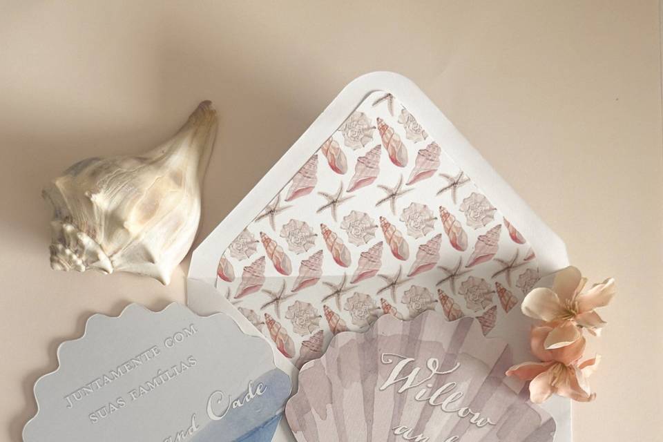 Convite de casamento com conch