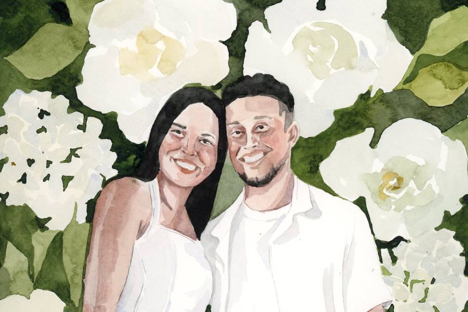 Retrato de casamento em aquare
