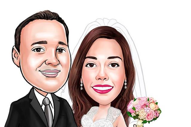 Caricatura tradicional noivos.