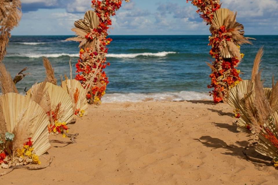 Um ellopment pé na areia em PF