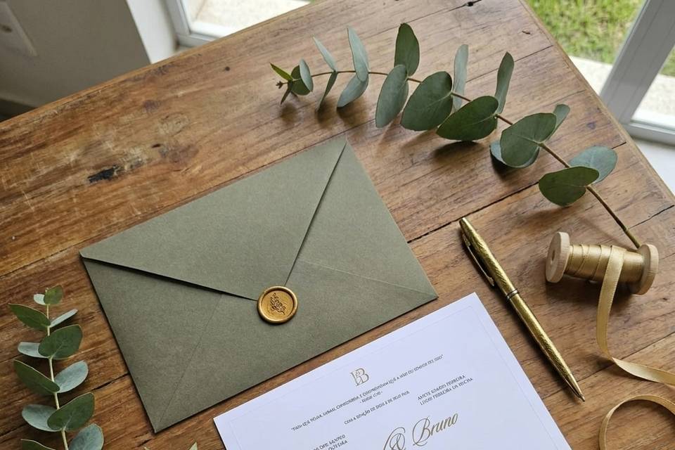 Verde oliva lacre ouro