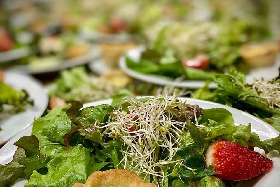 Mix de folhas com mini quiche