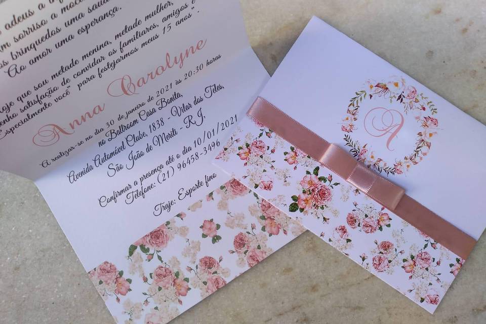 Convite de casamento rose