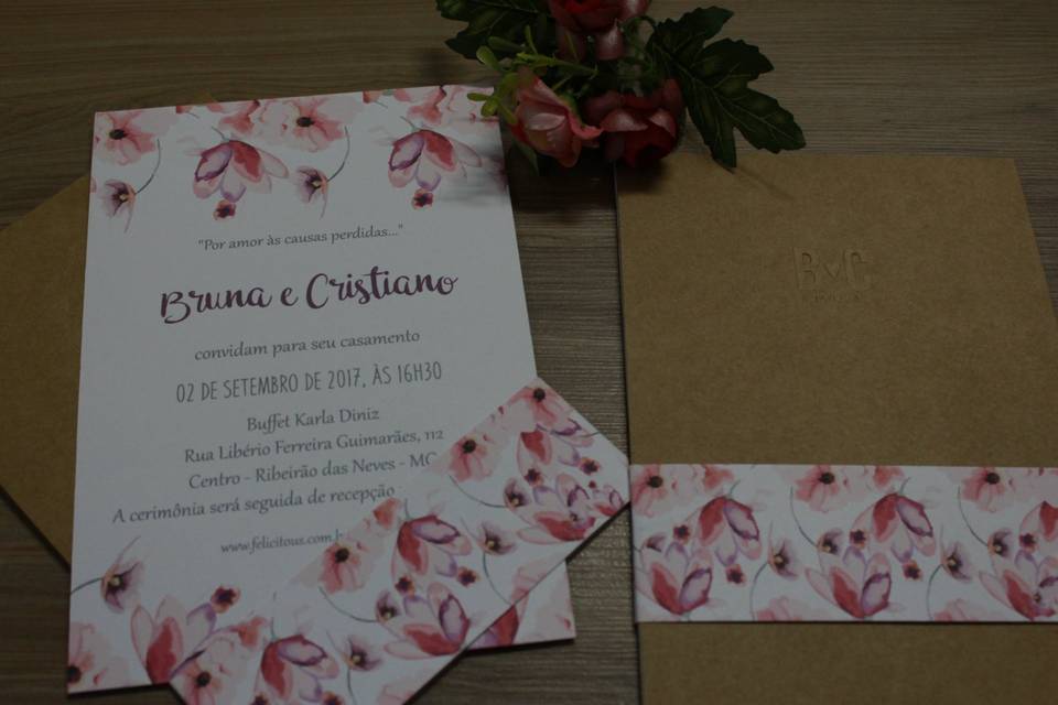 Convite floral rosê