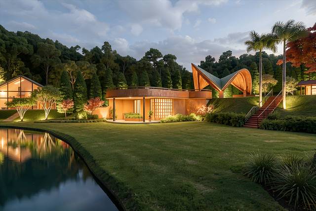 Pavilhão de Bambu e área.