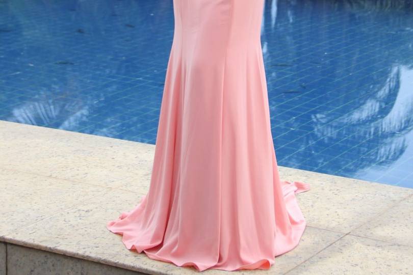 Vestido longo rosa liso 639