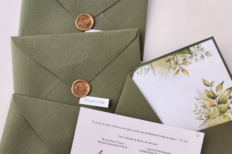 Convite de casamento verde