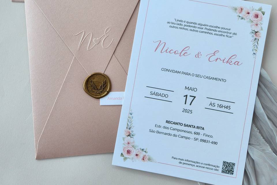 Convite de casamento rose