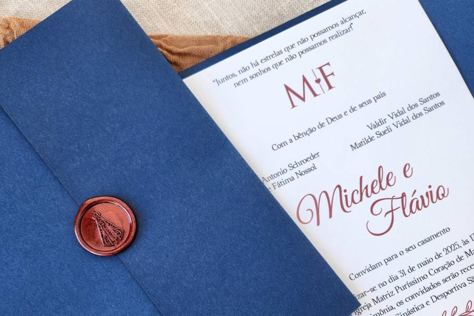 Convite de casamento azul