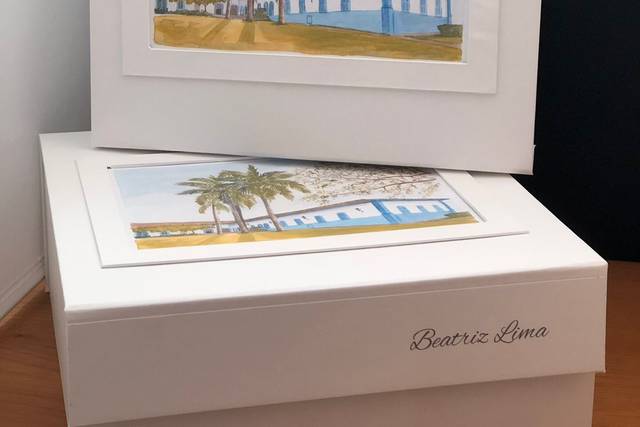 Caixa Padrinhos com aquarela