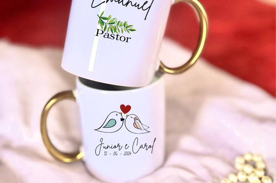 Caneca 350ml bca alça dourada