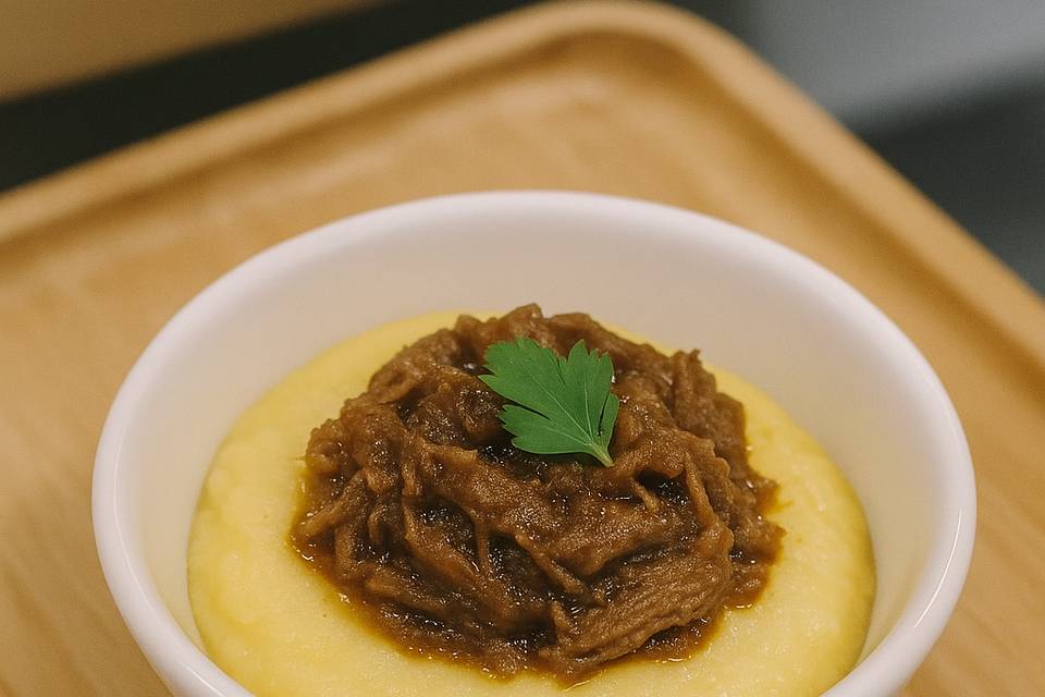 Angu cremoso com carne assada