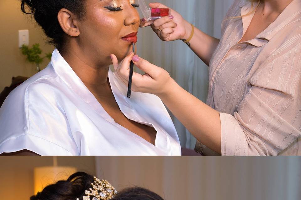 Noiva com batom vermelho